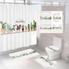 Green Tropical Plant Cactus Bathroom Curtain Polyester Fabric Shower Curtains Pedestal Rug Toilet Cover Bath Mat Set Home Decor