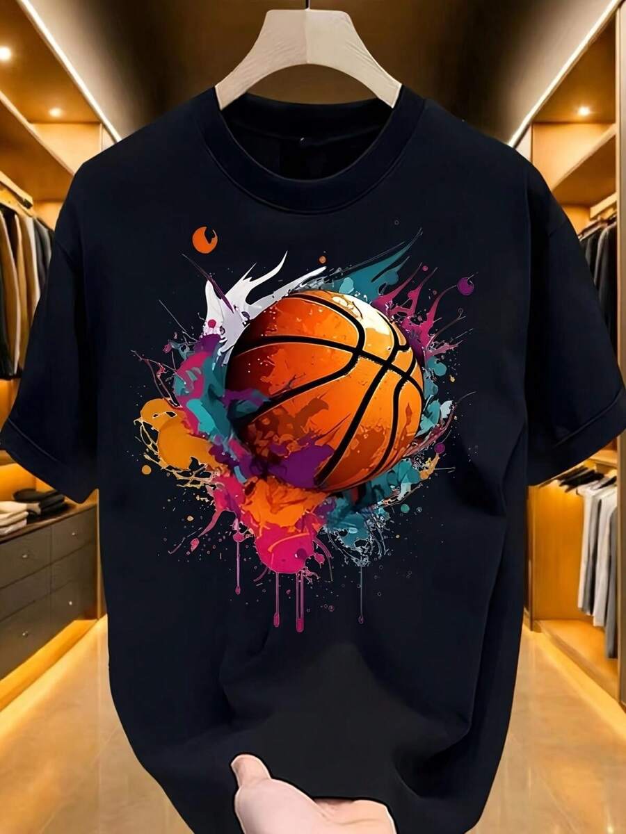 Unisex Colorful Basketball Print Short-Sleeve T-Shirt XL