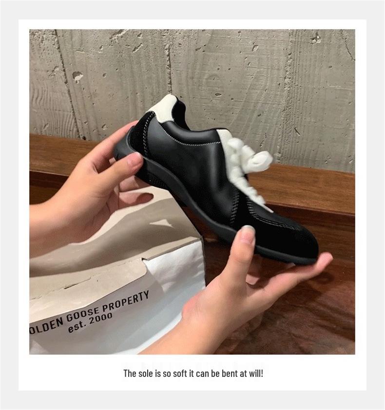 Women's Comfortable Genuine Leather Lace-Up Color Block Round Toe Height-Increasing Casual Sneakers