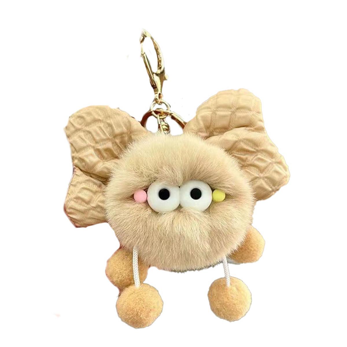 

1Pcs Cartoon Cute Bow Briquette Elf Doll Pendant Keychain Cute Cross-Eyed Bow Fur Ball Doll Key Ring хакі