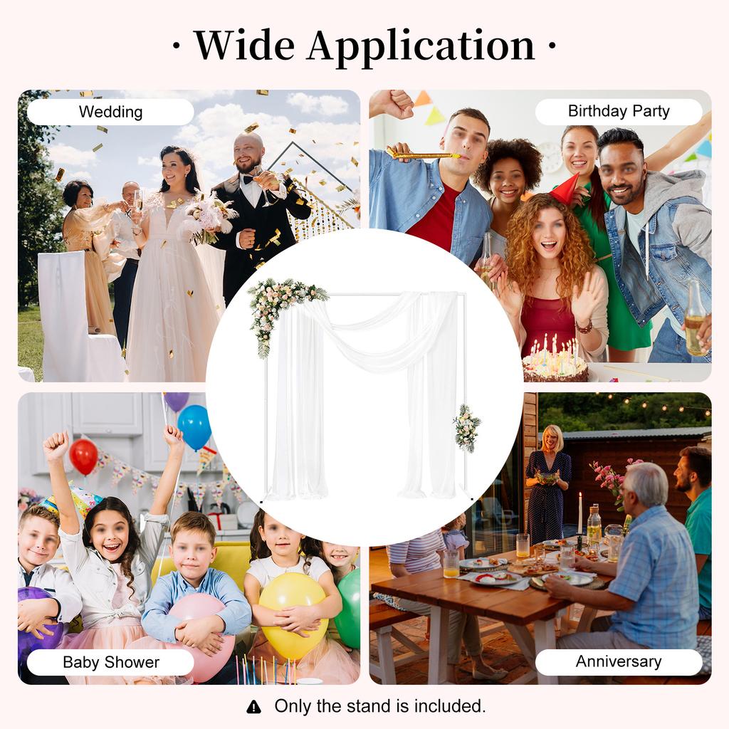 White Square Wedding Arch Stand Iron Adjustable Height for Party Backdrop Decor