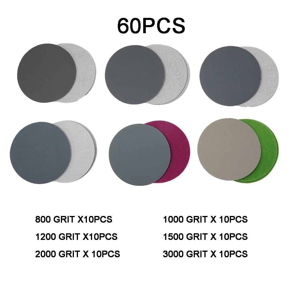3in 75mm Sandpaper 60pcs/set 800-3000 Grit Hook&Loop