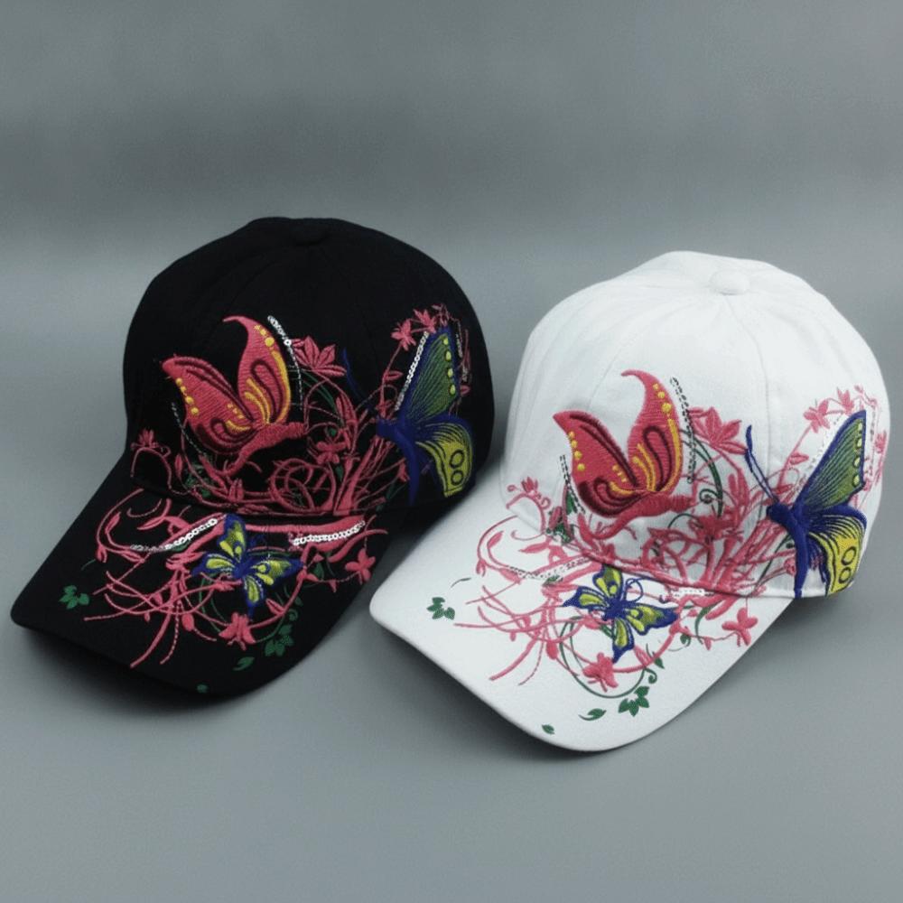 Breathable Floral Butterfly Embroidery Hat Adjustable Women Baseball Cap Curved Brim Hat  For Women