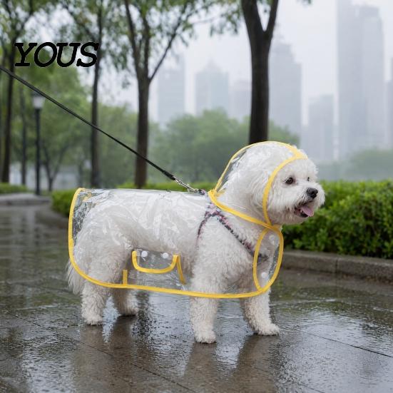 Dog Rainwear Clear Raincoat Poncho, Waterproof EVA Rain Suit for Small Medium Dogs, Pet Jacket with Hood And Leash Hole, Teddy Bichon Outdoor Walking
