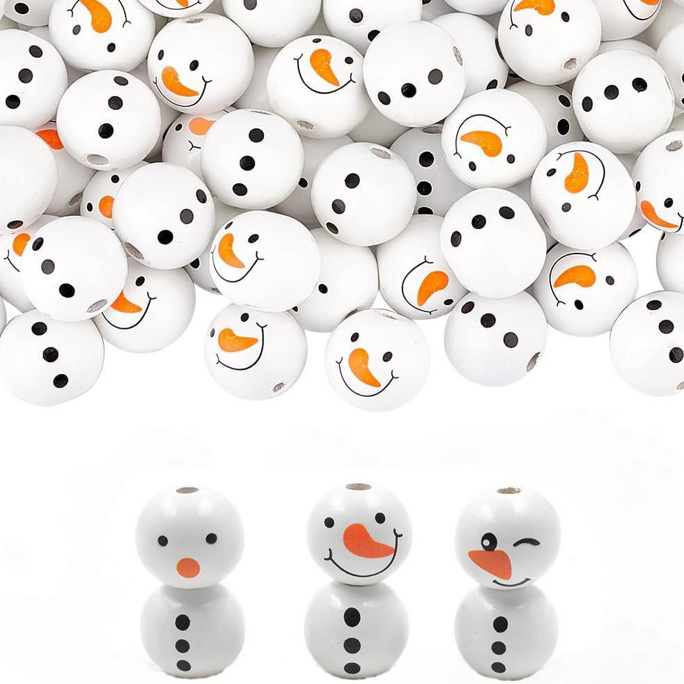 DIY Christmas 20MM Snowman Wooden Beads - White Head & Belly, Loose Handmade Accessories