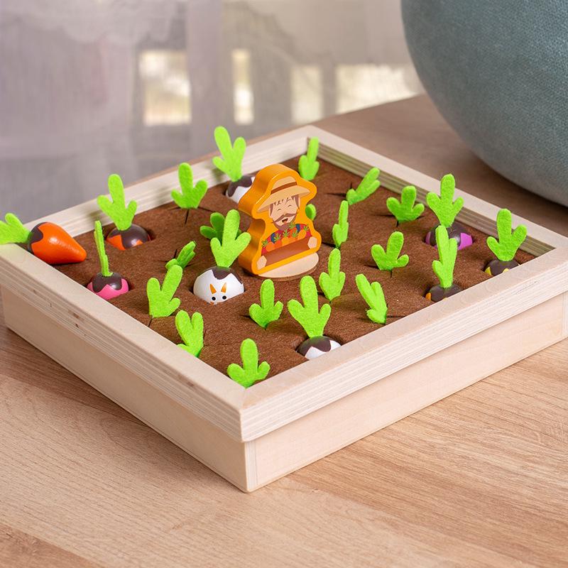 Wooden Radish Pull Toy: Montessori Vegetable Memory Game for Early Education.