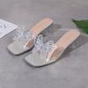 Women's Sandals Women Summer New Square Toe Open Toe Rhinestone Butterfly Mid Heel Block Heel Cool Mopping
