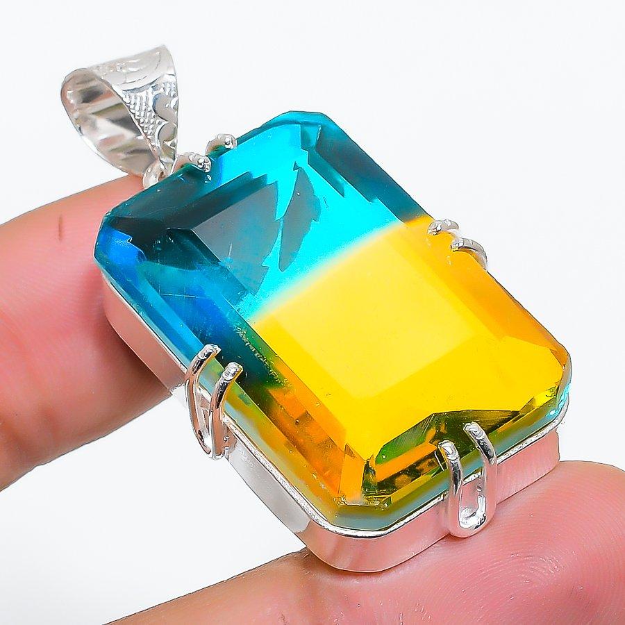 Bi-Color Tourmaline 925 Solid Sterling Silver Jewelry Pendant 1.81" SU-10230