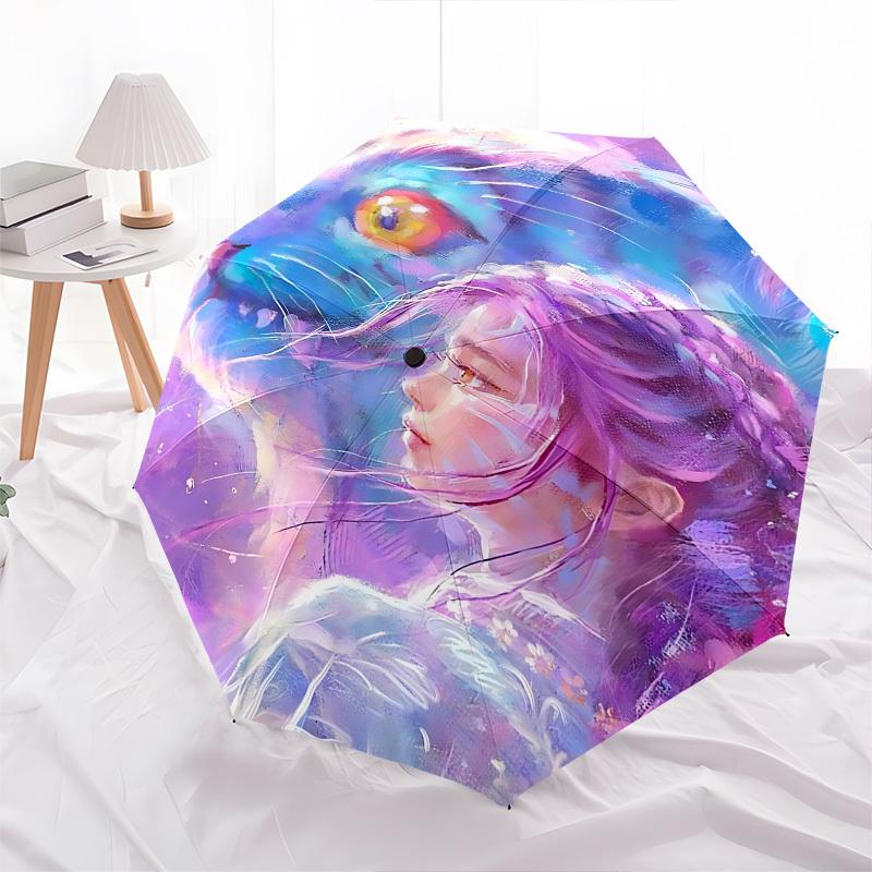 Kpop-Mädchen-Themen-Regenschirm mit automatischem Öffnen und Schließen, 8 Rippen, geeignet für Freizeit und Ausgehen, Outdoor-Accessoire, Gothic-Stil, Mode
