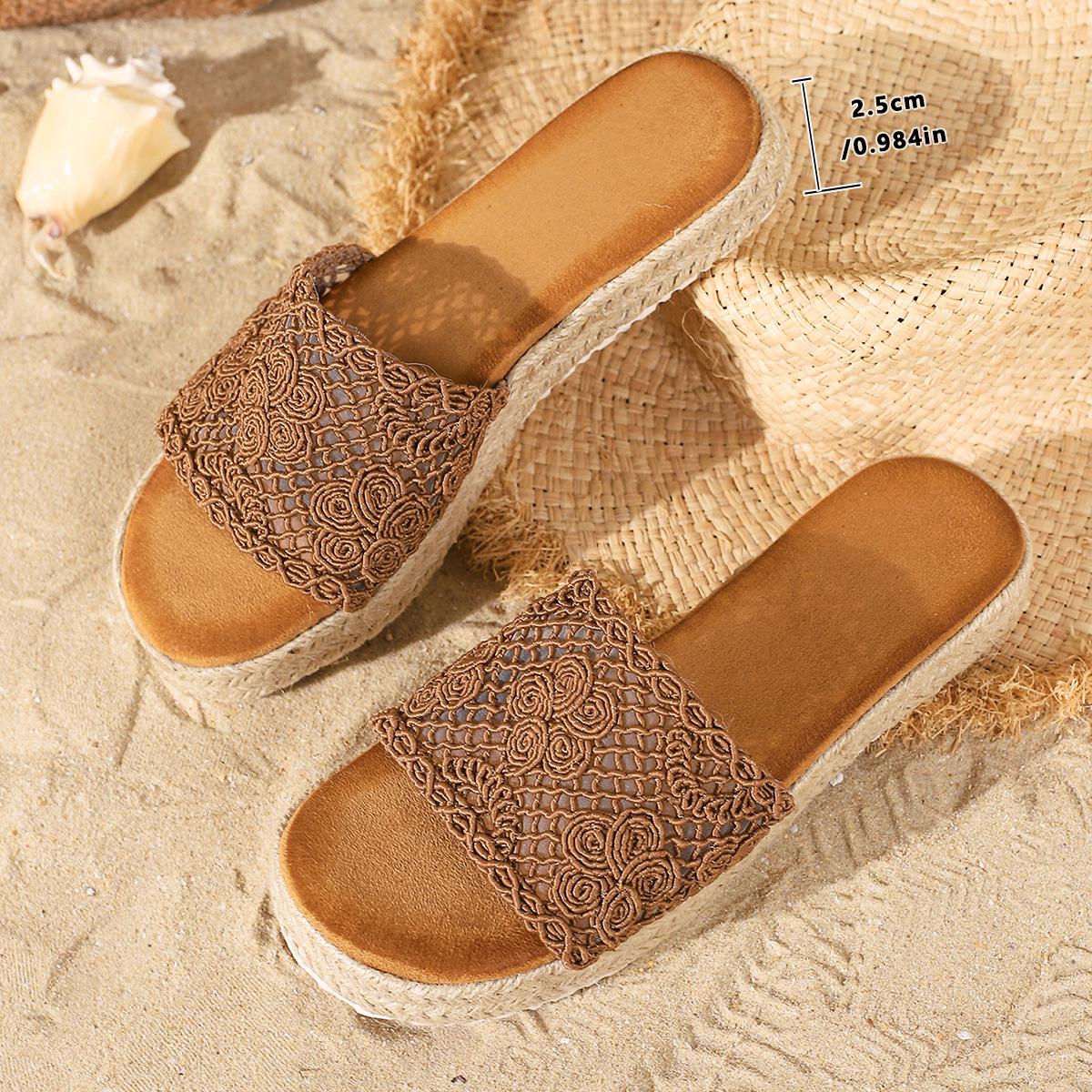 European & American Fashion Linen Wedge Platform Slippers 38