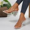Elegant Transparent Pvc Sandals Women Summer Thick High Heels Crystal Slippers Woman Square Toe Slip On Plus Size Dress Shoes