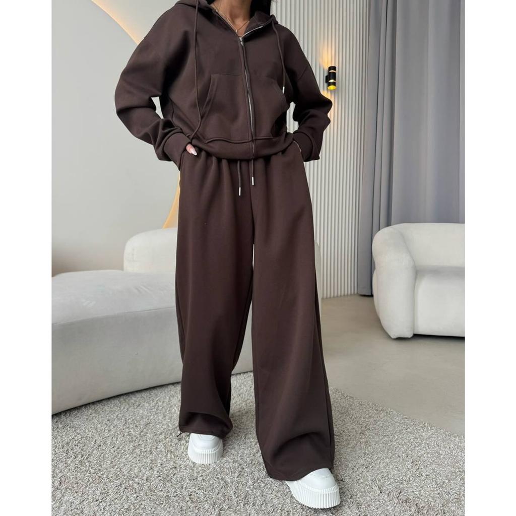 Sports Suit Long Sleeved Zipper Cardigan Hooded Sweatshirt with Zip Ties Long Pants Two-piece Cotton Set