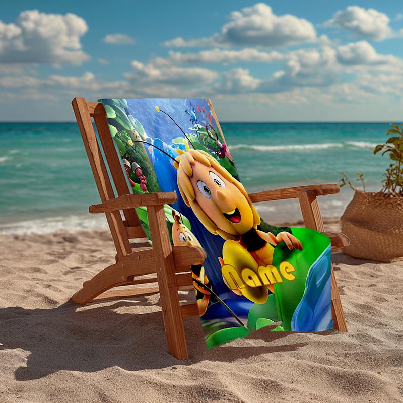 Custom Name Ultra-Soft Beach Towel with Maya the Bee Theme,Ideal for Pool - Camping, Diving - Perfect Travel Essential, Vibrant Beach Towel.