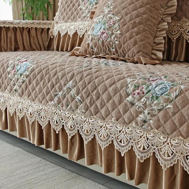 European Style Large Skirt Sofa Cover Four Seasons Universal Sofa Cushion Lace Decoration Anti Slip Seat Cushion Backrest Towel