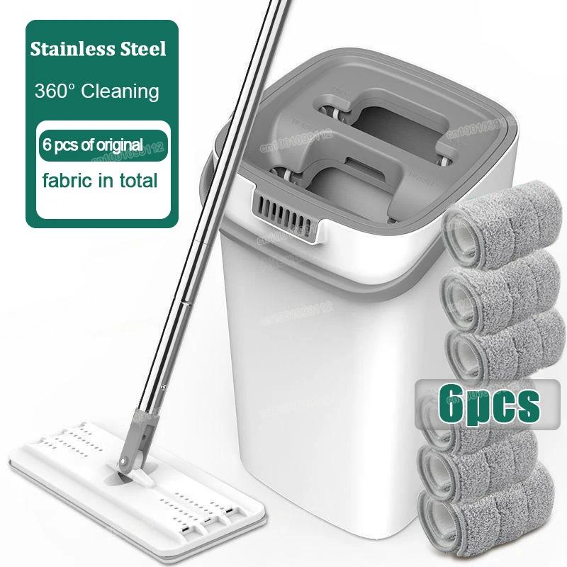 Flat Squeeze Mop with Bucket Household Home Floor Cleaning Mop and Bucket Set With Microfiber Mop Pads Home Cleaning Tool