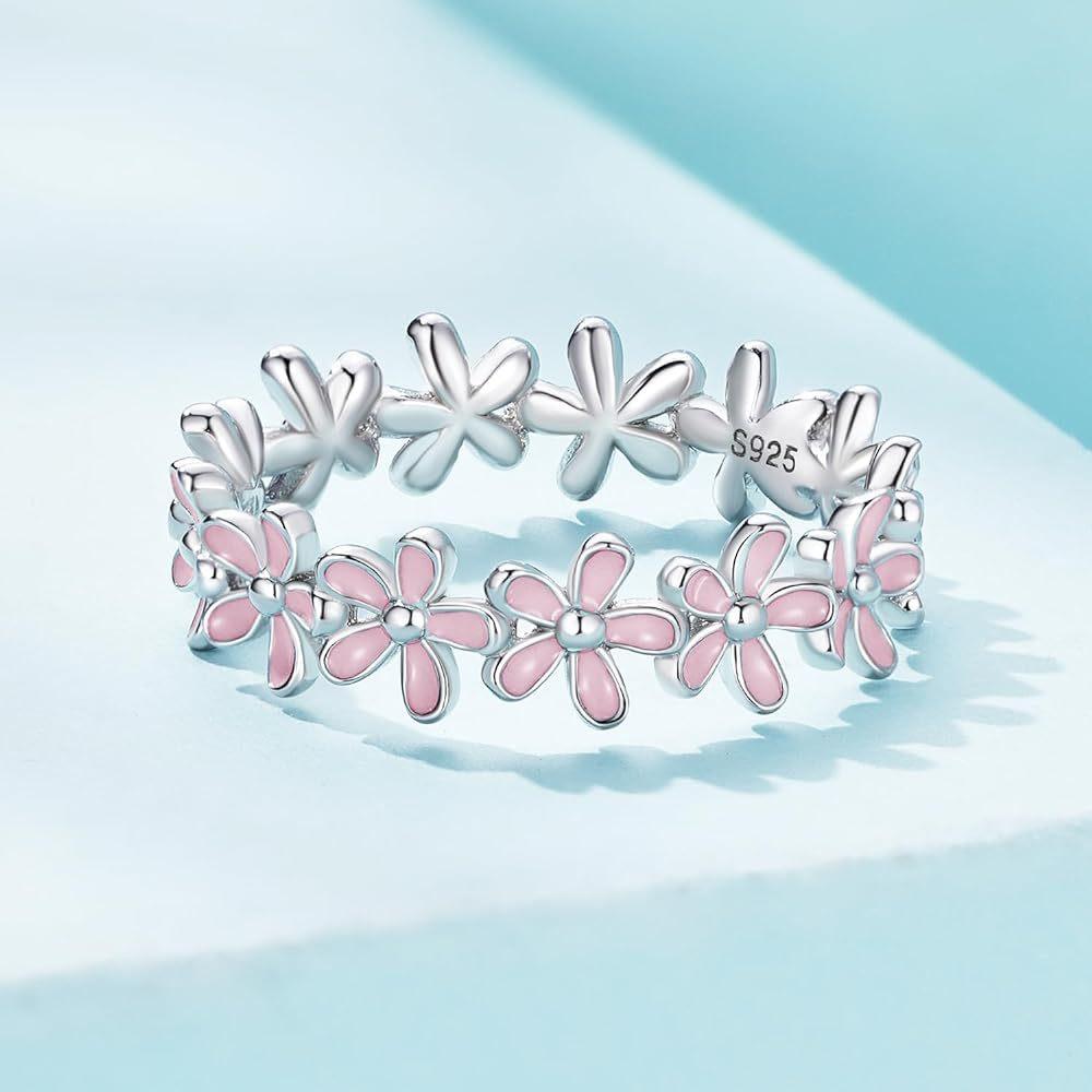 S925 Sterling Silver Ring Women's, Small Blue Flower Premium Flower Ring Jewelry