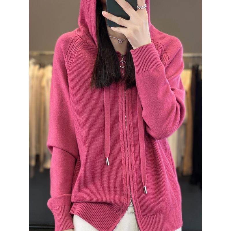 DAFIFY Women's Fashion Casual Fall Winter Solid Color Print Long Sleeve Hooded Sweaters
