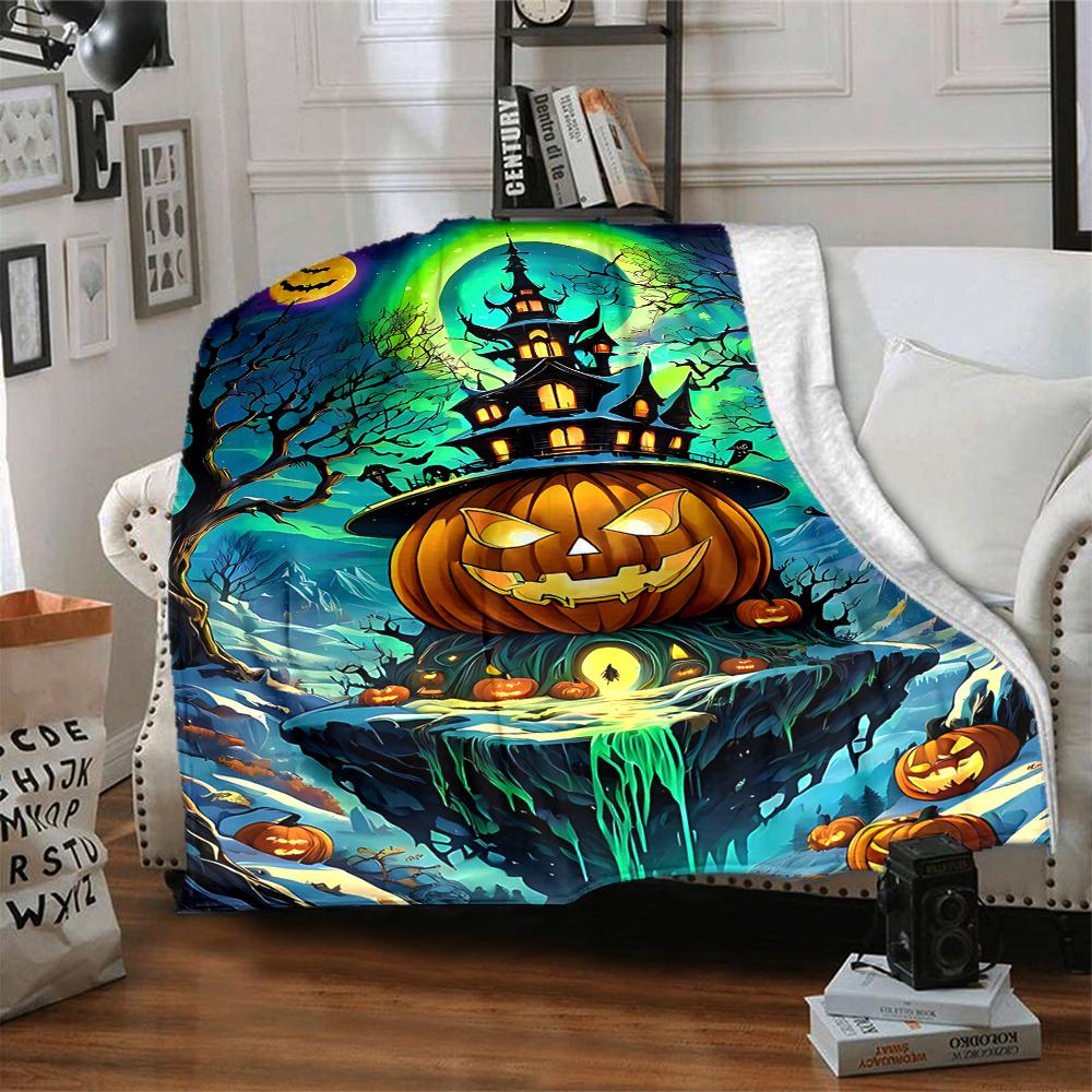 1Pc Halloween Night Castle Flannel Blanket, Soft And Comfortable, Casual Warm, Camping Travel, Christmas, Halloween Xmas Gift. G117