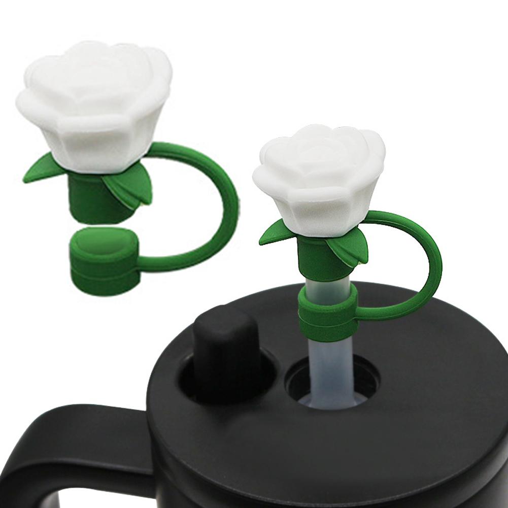 Flower Rose Straw Cover Caps Silicone Straw Tips Lid Dust-Proof Decor For Stanleys Topper 10mm K1B5