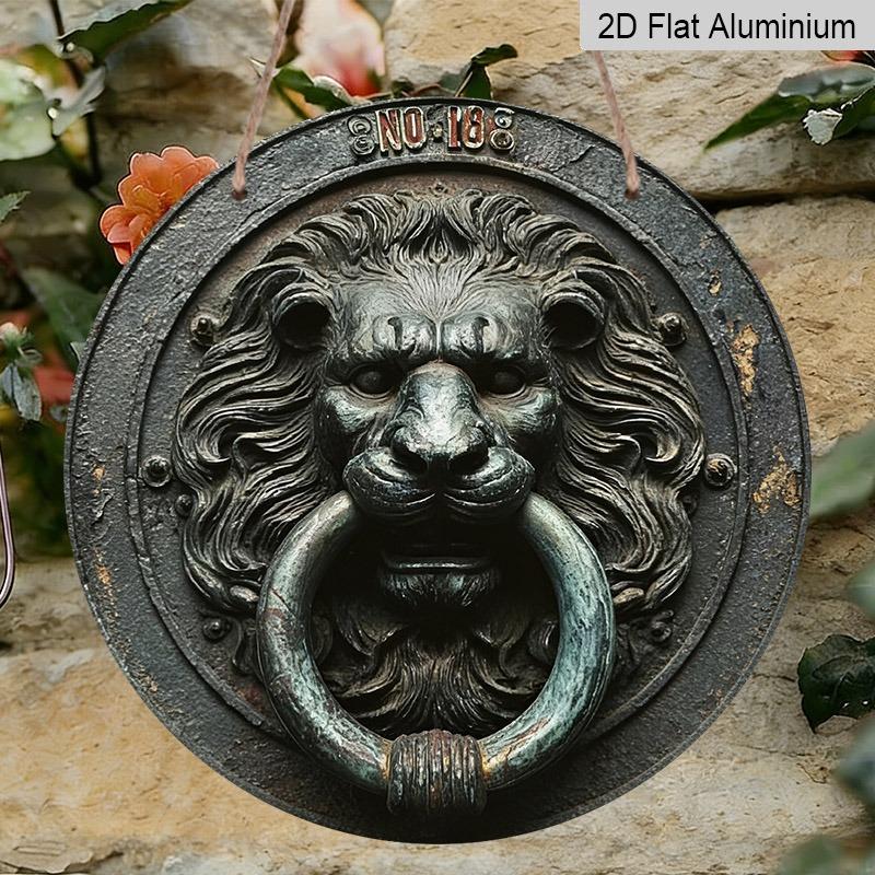 2D Flat, Retro-style Round Aluminum Wall Decorations In Various Sizes, European Style, Lion Head Door Knocker. Suitable for Indoor and Outdoor