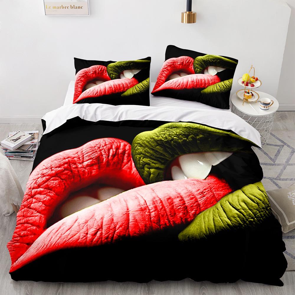 

Kiss On The Lips Bedding Sets Duvet Cover Set 2/3pcs Couple Style LOve Queen Comforter Set,Valentine s Day Gift Bed Set Double EU single(135x200cm)