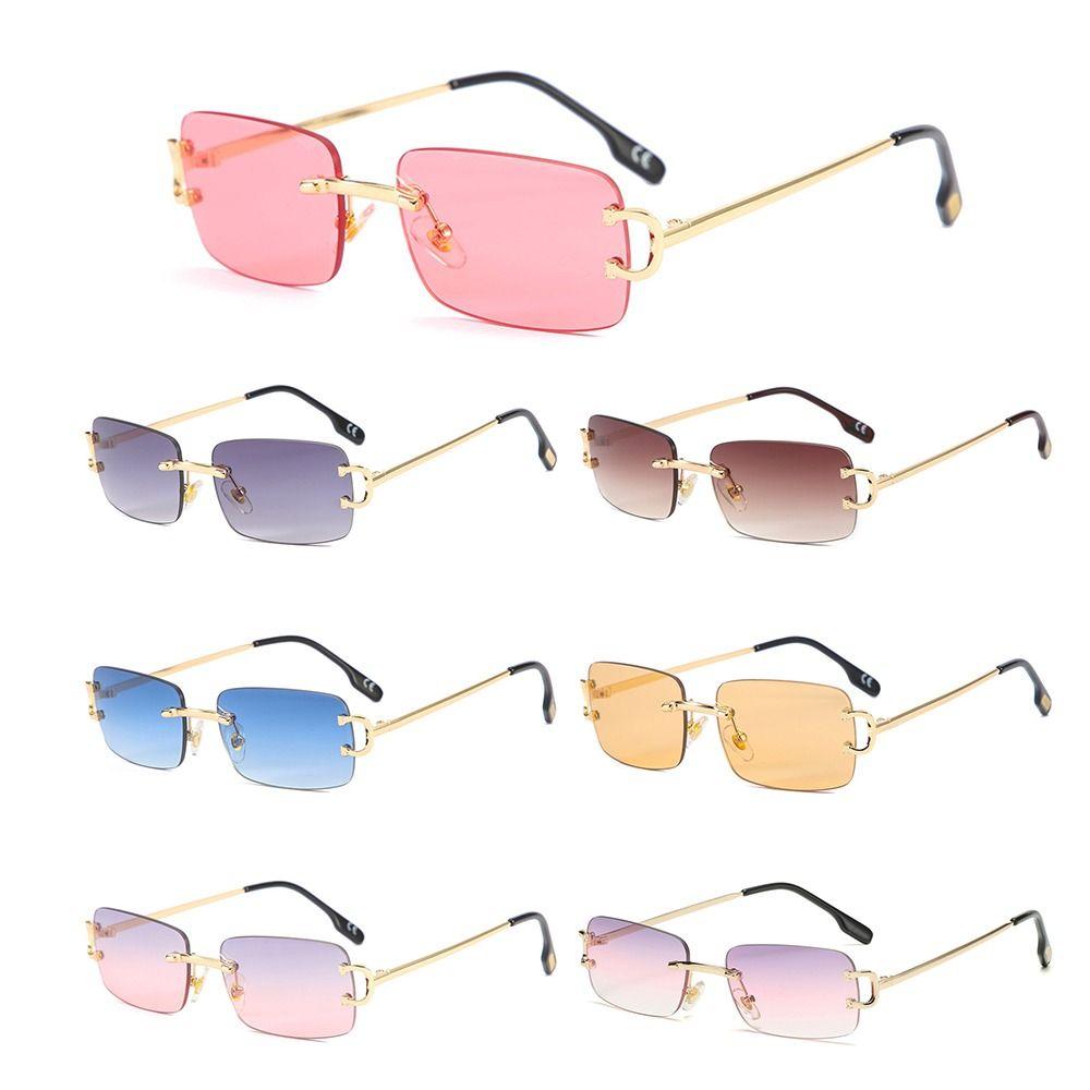 Trendy Vintage Small Metal Sunglasses Retro UV400 Rectangle Frame Sunglasses Rimless Sun Glasses for Women & Men