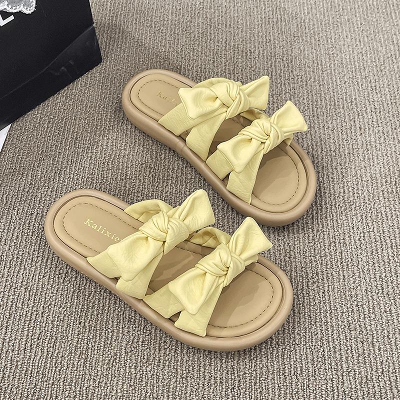 

Thick-soled slippers women s outer wear summer new models with skirts versatile bows one-word sandals 40 жовтий