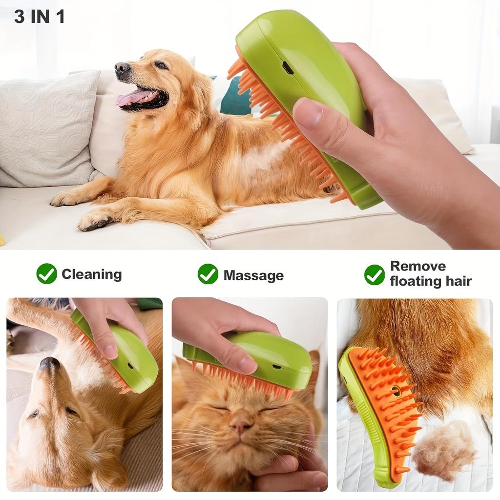 3-in-1 Steam Brush for Cats and Dogs with Essential Cleaner Dog Cat Steamy Brush Steam Brush Electric Sprayer for Massage Pet