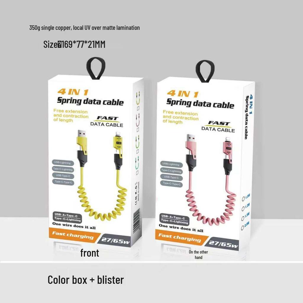 65W Retractable 4-in-1 Data Cable for iPhone 16/15/14 & Huawei