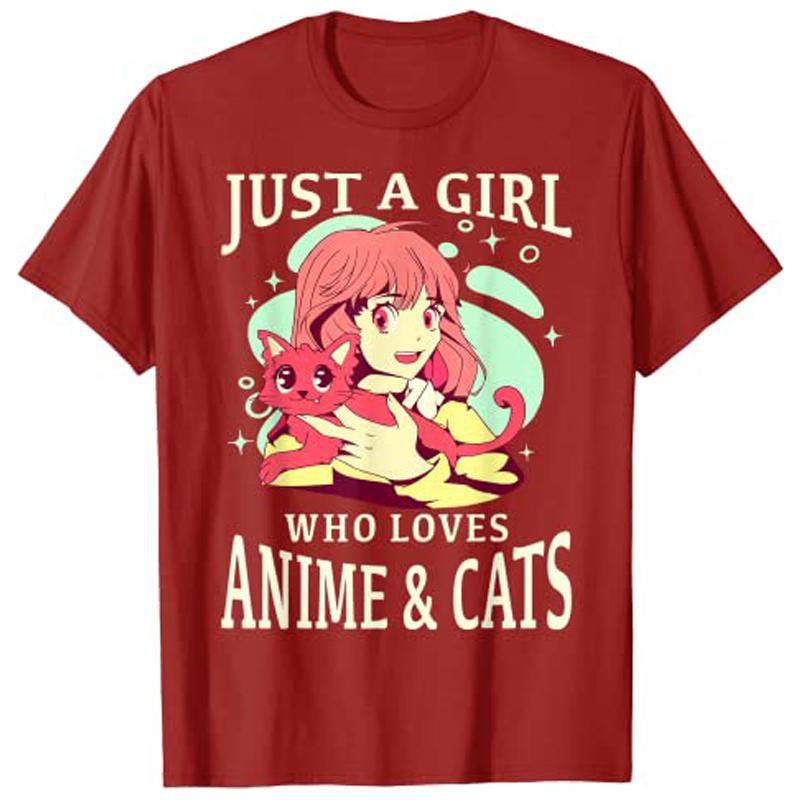 Just A Girl Who Loves Anime and CatsAnimeGirl TShirt  Harajuku Otaku Unisexga Graphic Tees Tops Y2k Aesthetic Clothes Novelty S