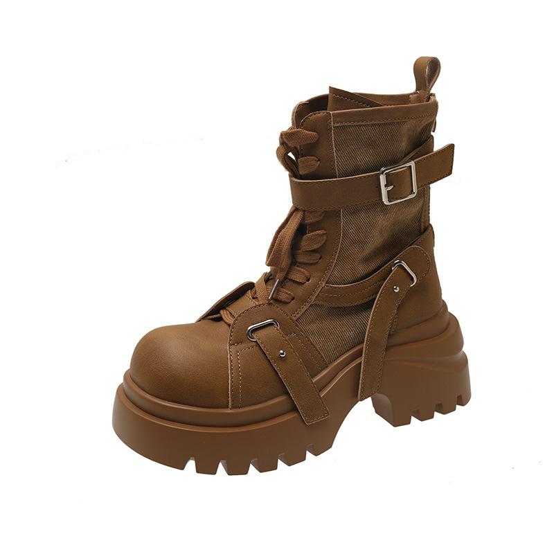 Martin Boots Women's 2025 New Versatile Splicing Soft Leather Thick-soled Muffin Strap Casual Locomotive Boots Small Short Boots