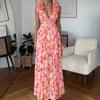 Autumn Europe, America, New Fashion and Leisure Home Floral Backless Waist Temperament French Dress Women
