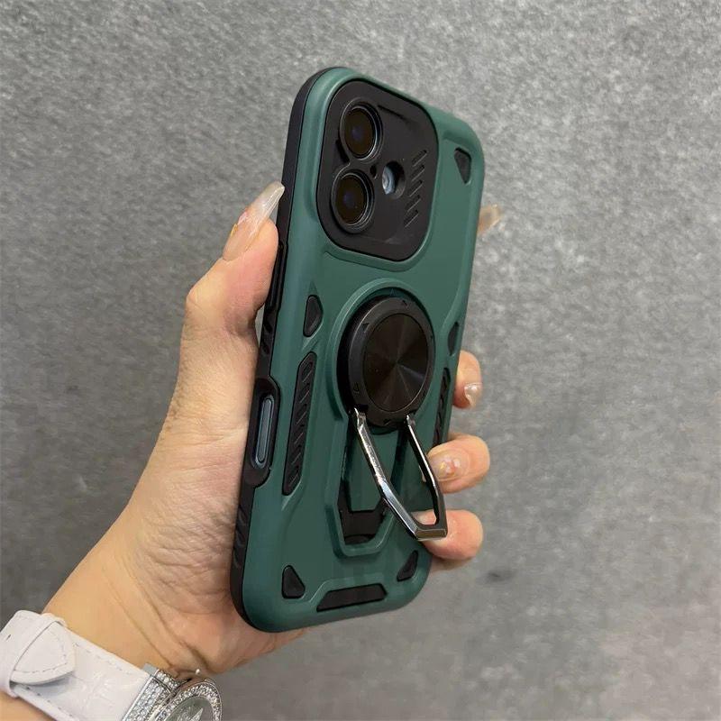 

Чехол Ring Bracket Armor Phone Case для Apple iPhone16promax - устойчивый к падениям утолщенный силиконовый чехол с держателем для Apple 13pro зелёный