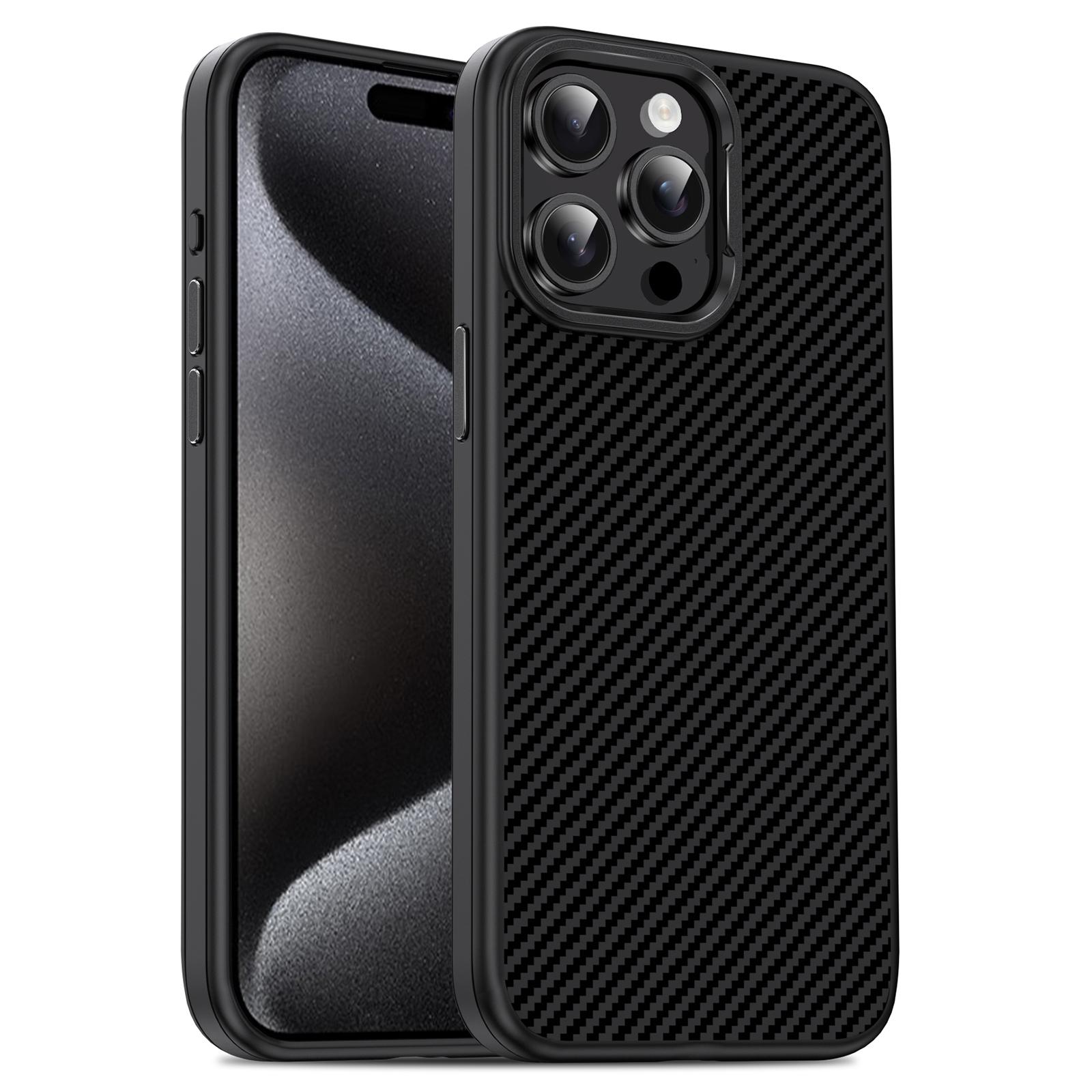 IPAKY For iPhone 15 Pro Max TPU Back Case Carbon Fiber Texture Phone Cover A