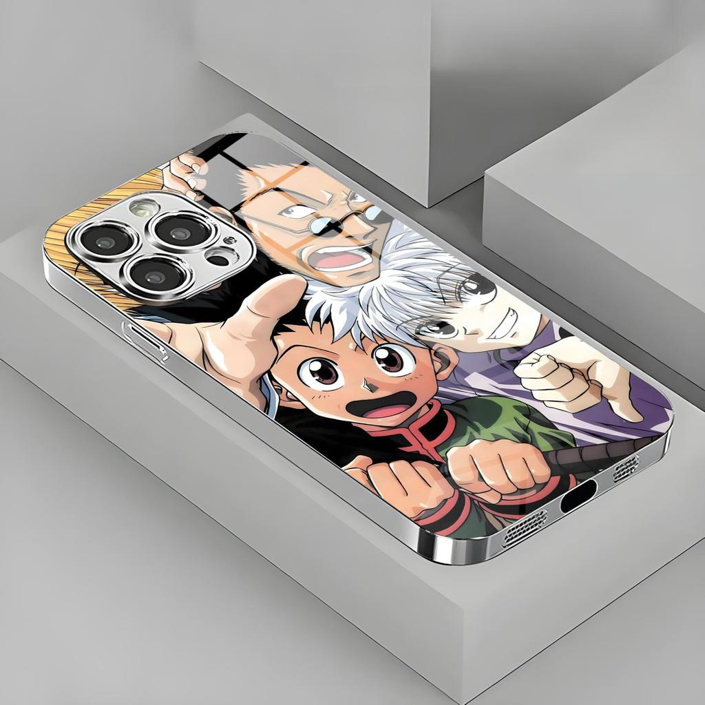 Anime H-Hunter K-Killua  Phone Case For iPhone17 16 16e 15 14 13 12Plus Mini Pro Max Electroplated glass Phone Case