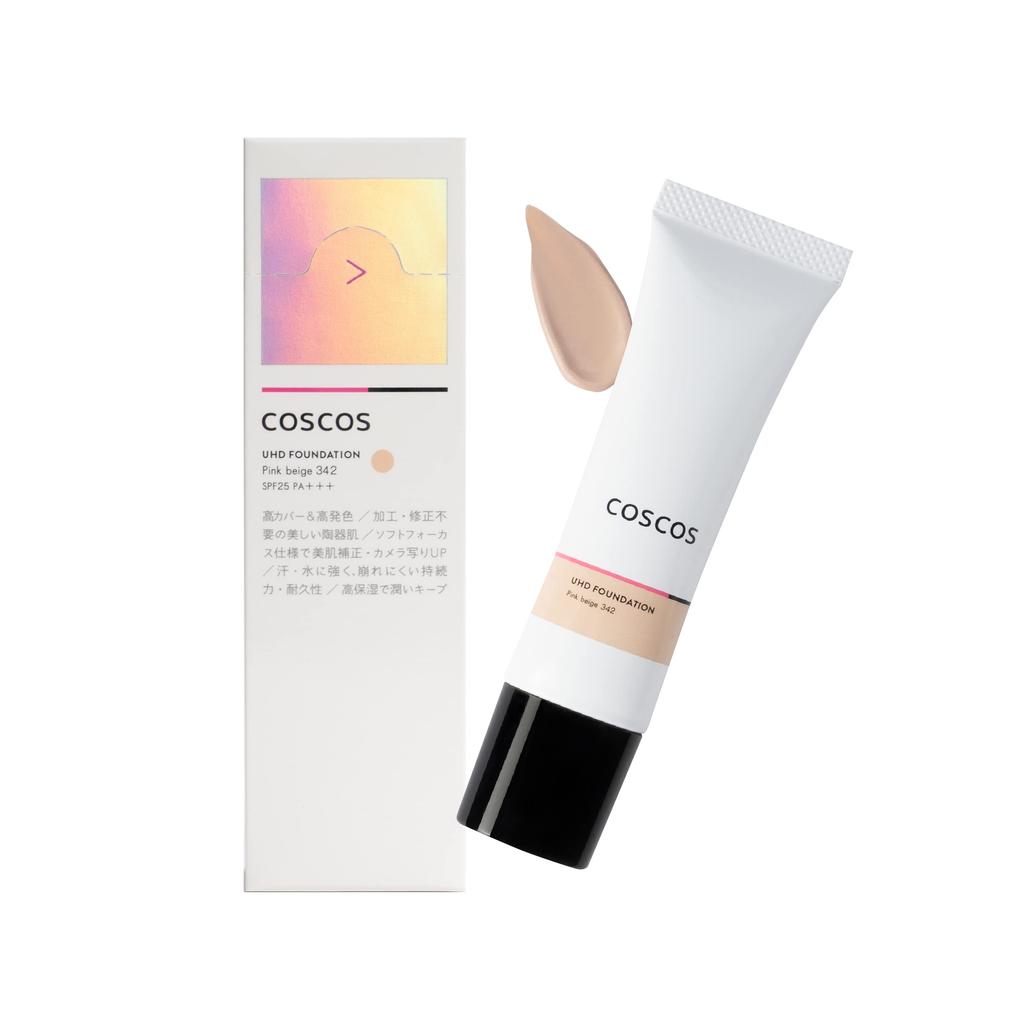COSCOS UHD Foundation 342 Pink Beige Liquid Foundation for Cool Korean Porcelain Skin Contains CICA Cosplay COSCOS All-in-one Skin, Skin, Coverage,