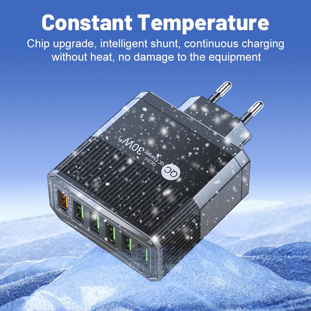 30W 6-Port QC3.0 Multi-Standard Fast Charger (EU/US/UK/KR Plugs)