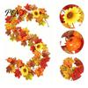 Realistic Orange Red Maple Leaves Artificial Fall Leaf Wreath, Autumn Vine with Pine Cones Pumpkins, Reusable Holiday Gifts for Family Hanging