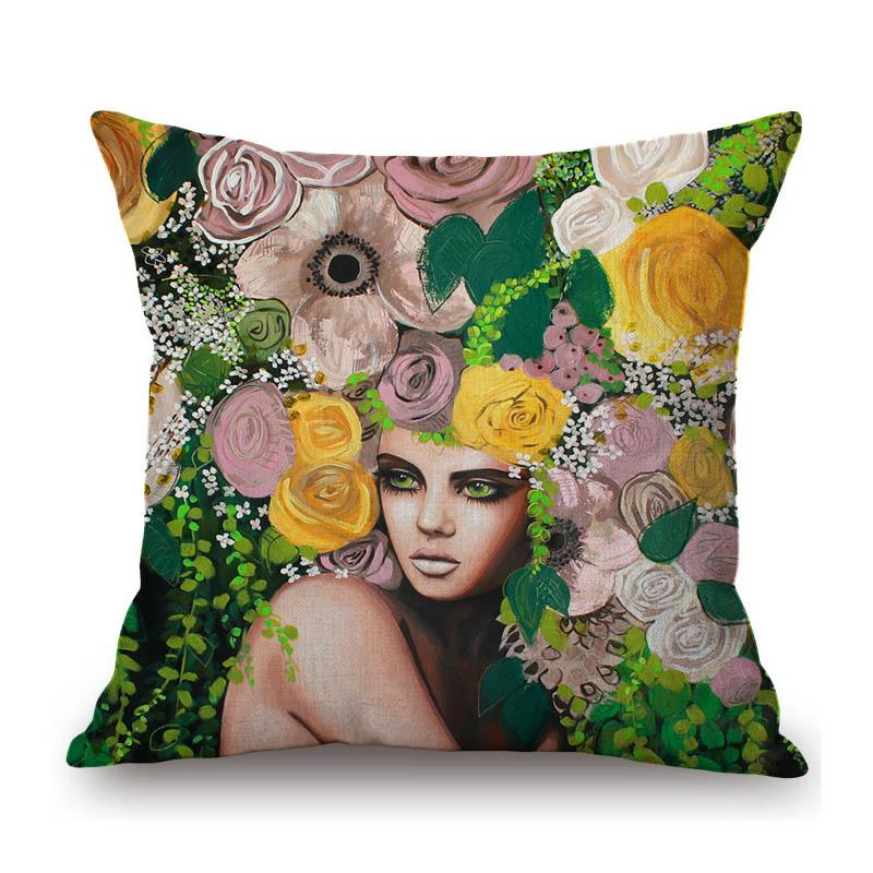 Modern Flower Head Girl Oil Painting Art Cotton Linen Sofa Throw Pillow Case Fashion Floral Lady Decoration Cushion Cover