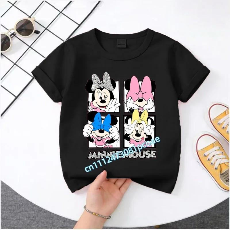 New Mickey Minnie childrens pure cotton shortsleeved boys sports shirt girls casual top with cartoon print summer Tshirt
