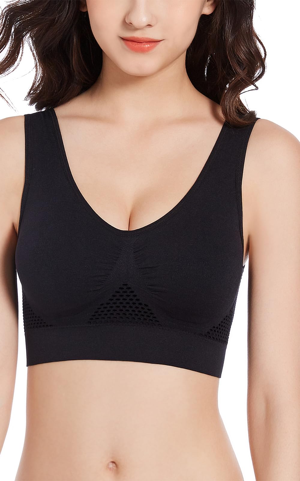 

JANJAM Спортивный сетчатый бюстгальтер женский больших размеров 5L, Материал, Беспроводной, Черный, чёрный