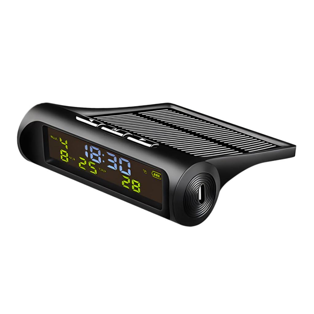 Solar Powered Car Clock Thermometer Digital Dashboard Clock with Temperature Display Date for Vehicles Essential Car Accessory for Accurate Readings