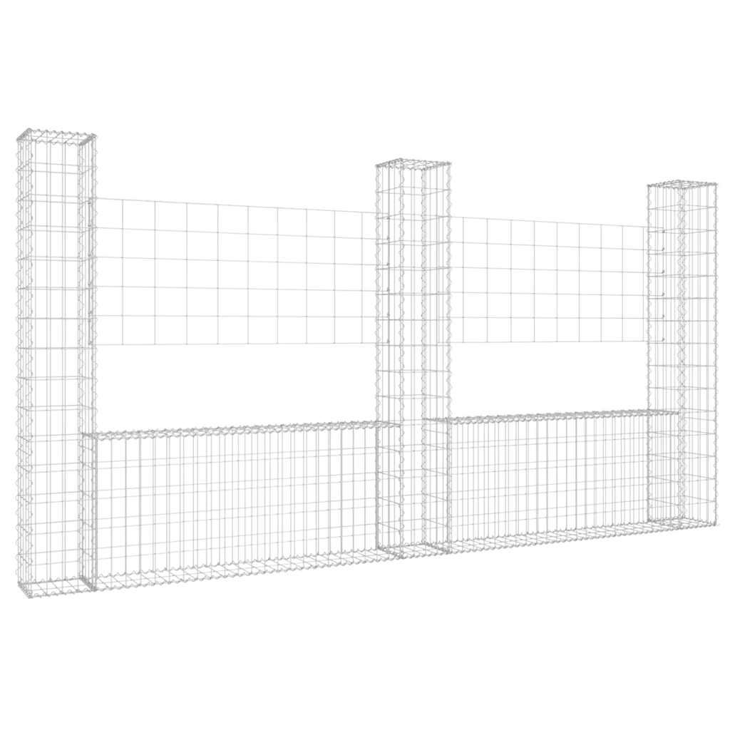 U Shaped Gabion Basket with 3 Posts Iron 260 X 20 X 150 Cm