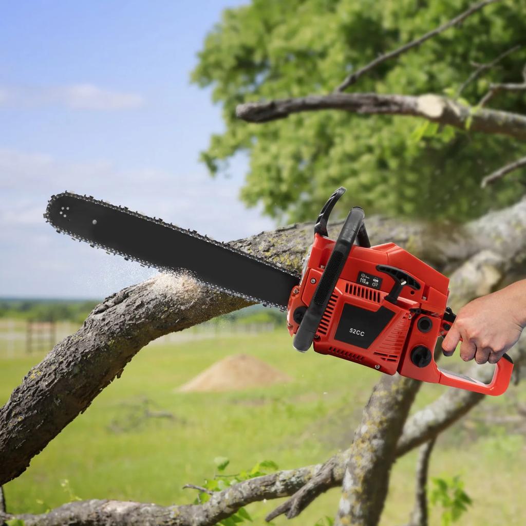52cc Gasoline Chainsaw, 2.2Kw Powerful 2-Stroke Engine, 20 In Professional Wood Cutting Saw for Tree Felling, Limbing & Logging