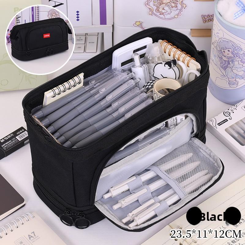 Essential for back to school large capacity double-layer pencil case High-quality pencil eraser ruler storage bag office supplie