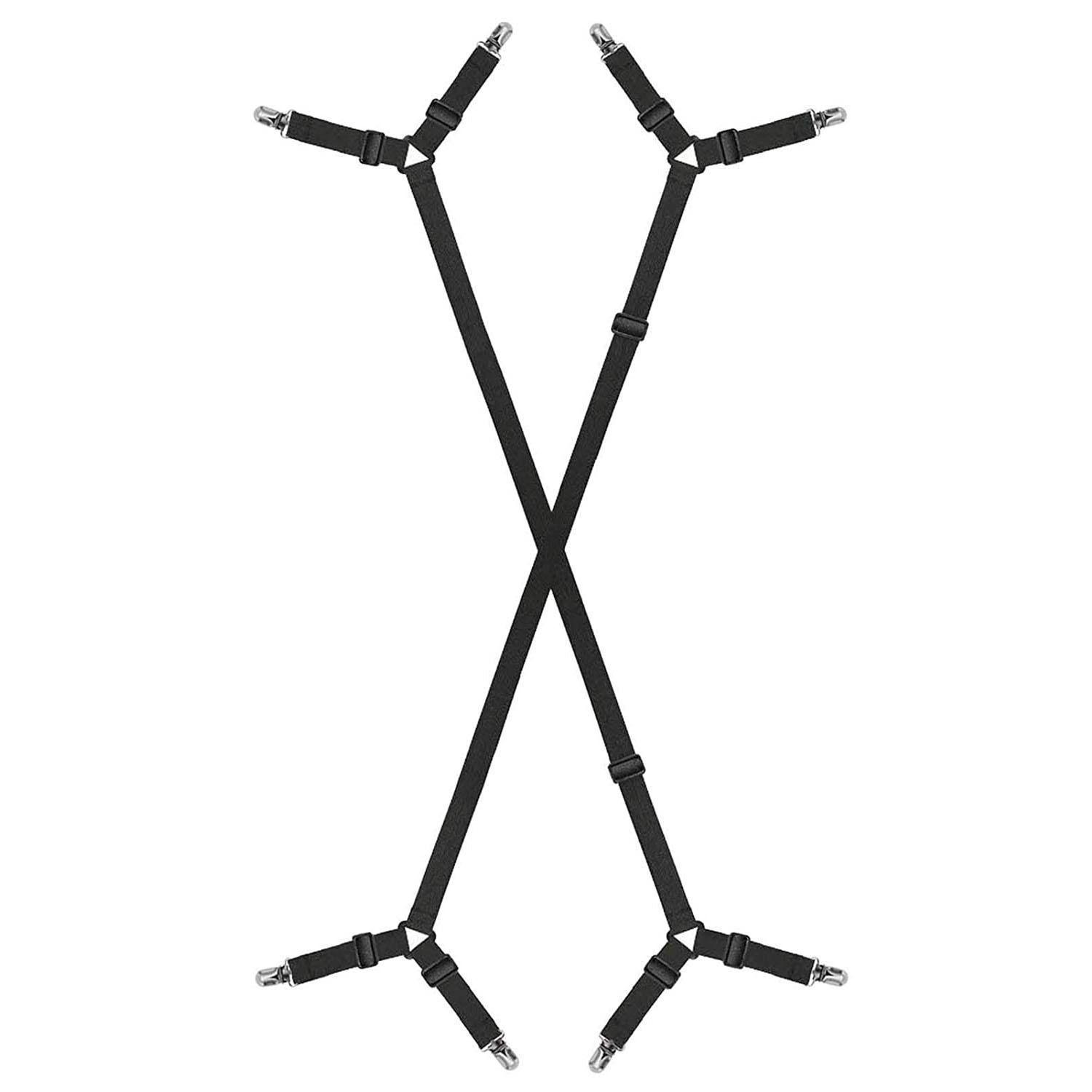 

2 шт. удлиненная простыня, регулируемые подтяжки для кровати, ремни с перекрещенными полосками, захваты, эластичные эластичные подтяжки для матраса, пухового одеяла 2Pcs/Set чёрный