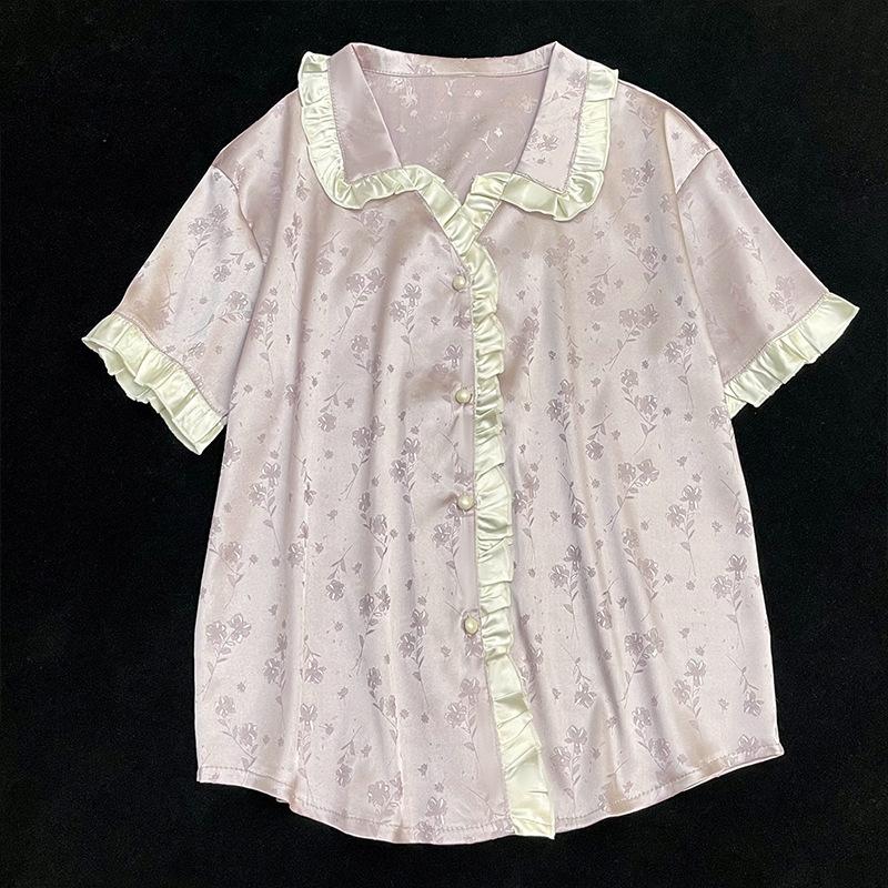 Simple Temperament Wind Purple Jacquard Imitation Silk Fabric Short Sleeves Trousers Pajamas High-End Loungewear Pajamas