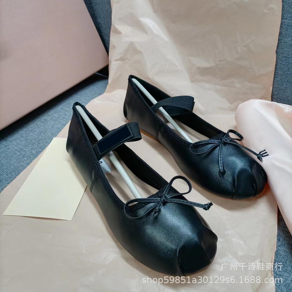 High Version Miu Bow Ballet Flats Women Versatile Mary Jane Shallow Mouth Flat Shoes Women