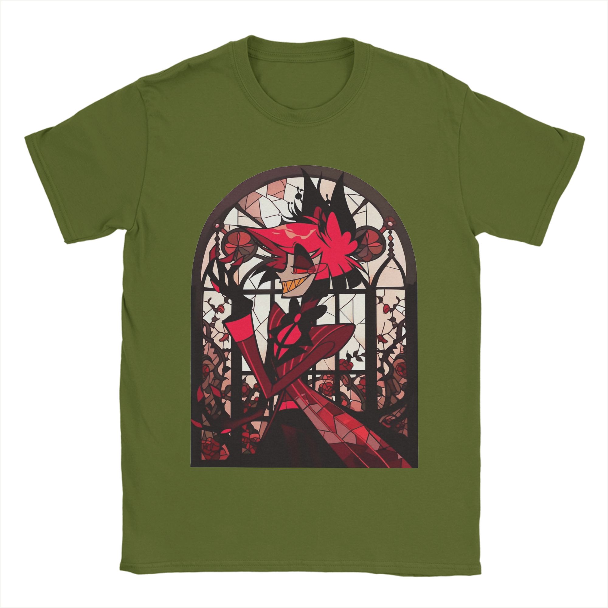 

Stained Glass Alastor Hazbins Hotels T Shirt Men 100% Cotton Awesome T-Shirts O Neck Tee Shirt Short Sleeve Clothing Plus Size 4XL