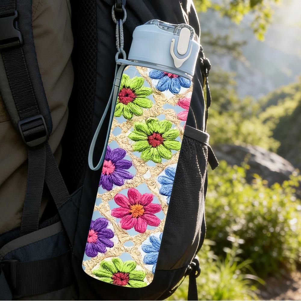 1PC Vibrant Multi Floral 750ml Color Plastic Sports Water Bottle Leakproof Flip Straw Lid Suitable for Sports Office Home Use